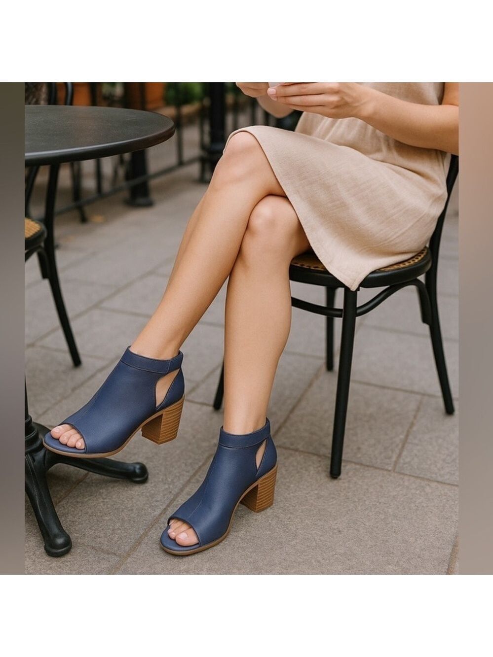 SOLE SOCIETY So-Caprica open toe leather Ankle Boots block heel grey blue size 7